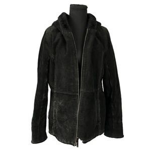 Sonoma Black Suede Fleece Lined Hooded Coat, Size L